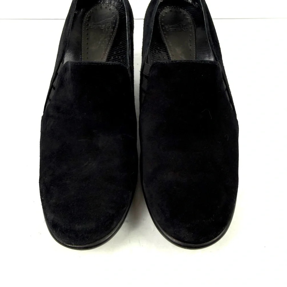 Dansko Raphael Shoes 40‎ Black Suede Leather Slip On Clog Wedge Work Classic